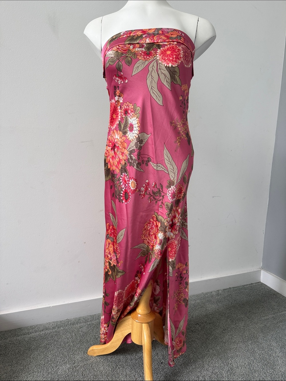 Altar’d State Strapless Floral Maxi Dress in Rose Pink